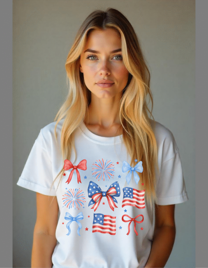Patriotic Coquette Bows 4th Of July T-shirt Soft Bella-Canvas